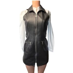 BB Dakota Black Faux Leather Moto Zip Front‎ Dress Vest 7/8 Sleeveless Pockets